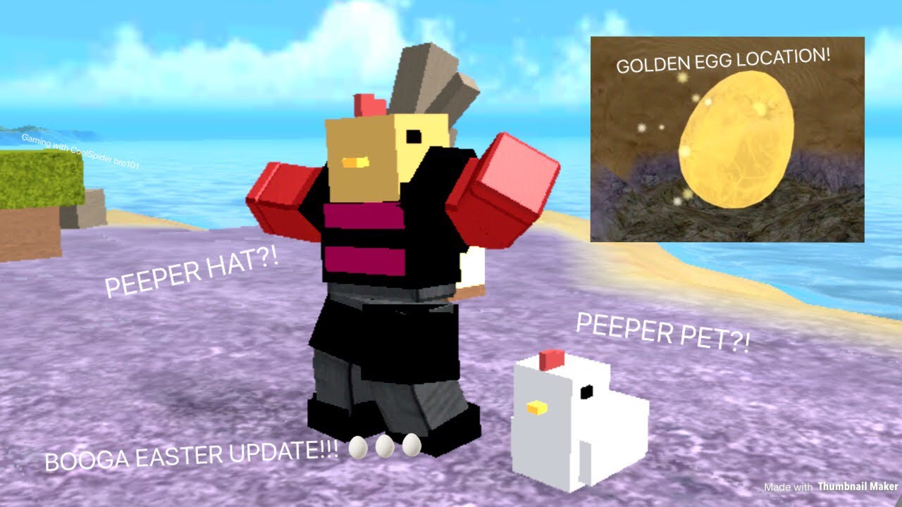 Booga Easter Update Unlocking New Peeper Hat And Peeper Pet Golden Egg Location Youtube - booga booga roblox egg event