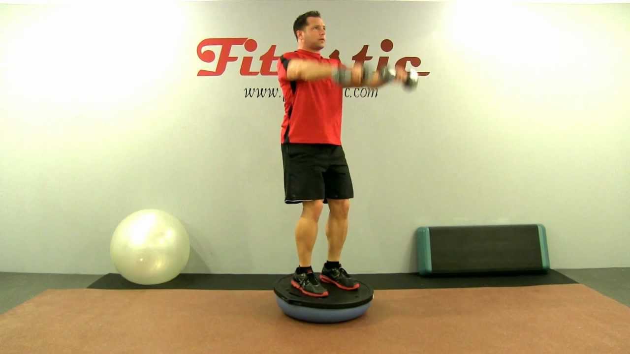 Flat Side Bosu Ball Dumbbell Stiff Legged Deadlift to Front Raise - YouTube