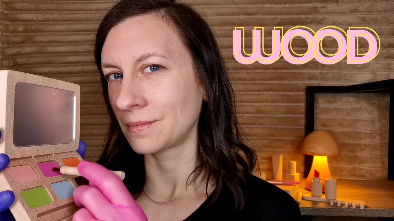 ASMR Wooden makeup, Wooden comb, Wood sounds! (Pretend makeup)
