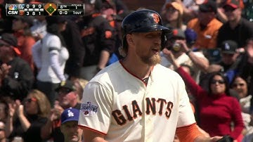 LAD@SF: Pence chops an infield single, scores Pagan