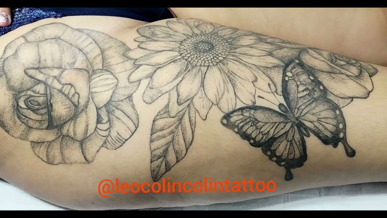 Tattoo de girassol borboleta rose tattoo Tatuagem Floral