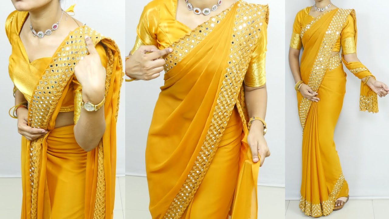 Latest Silk saree draping style for Party |Perfect shoulder & hip pleats tricks
