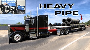 Hauling Huge Pipes - (Peterbilt 379) - Custom CAT Power - American Truck Simulator