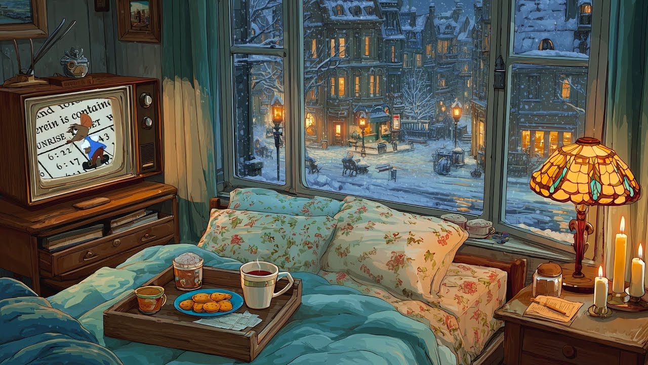 Vintage Room Vibes ❄️ Soft Oldies, Tv Glow & Snowfall For Relaxation