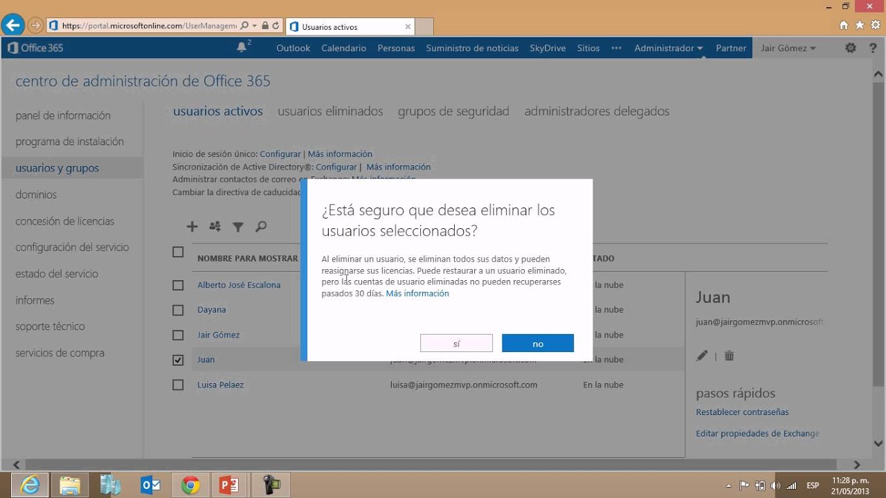 Office 365 - Eliminar usuarios - YouTube