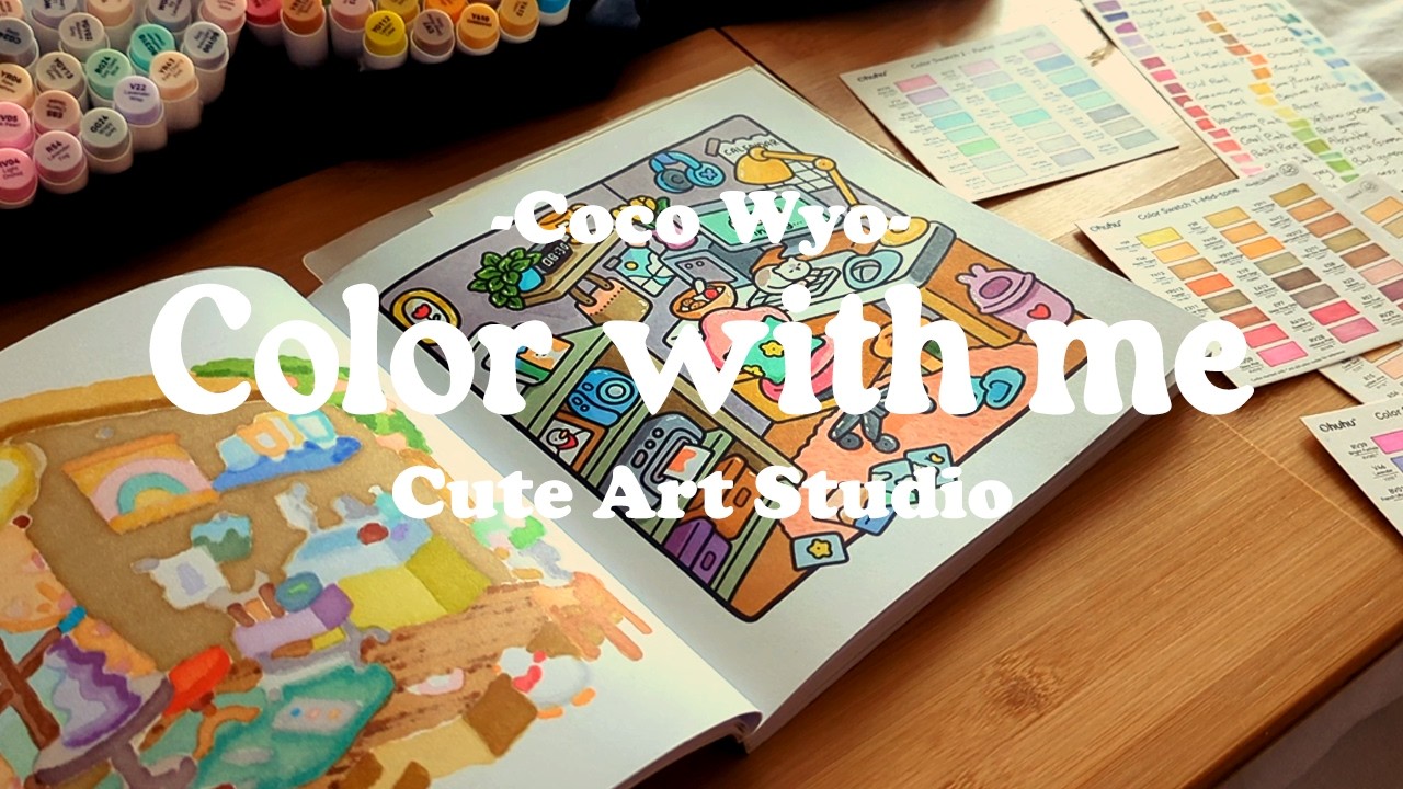 Color with me : Cute Art Studio 🖨️ 🪴 - Coco Wyo - ASMR no talking ✨