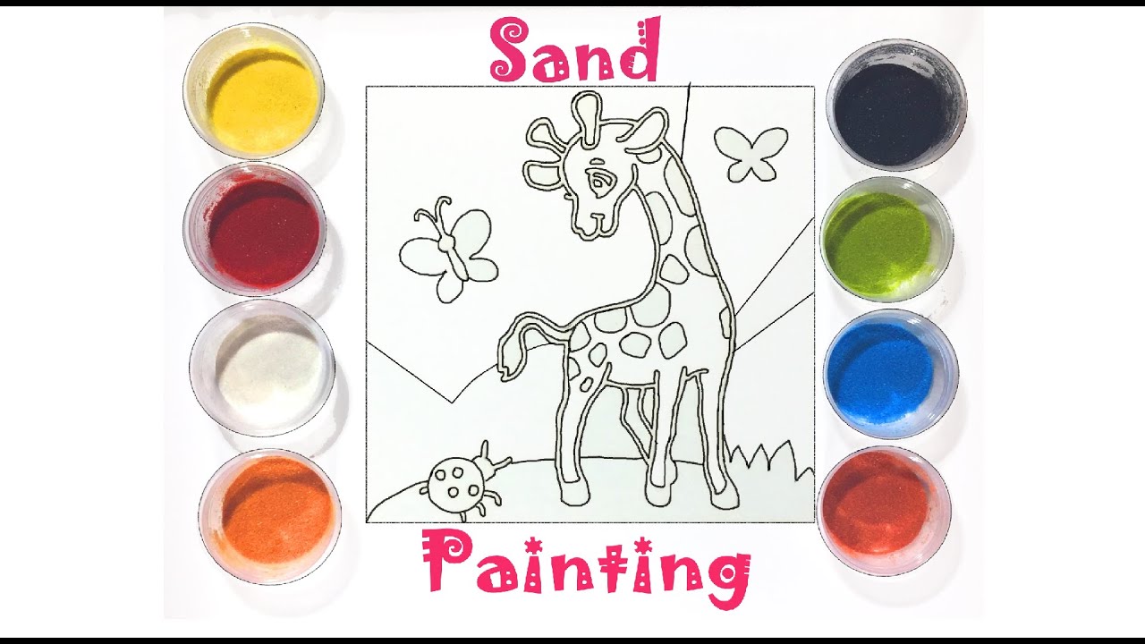 Giraffe sand painting | Learn colors | Art for kids:) рисуем песком, учим цвета :)