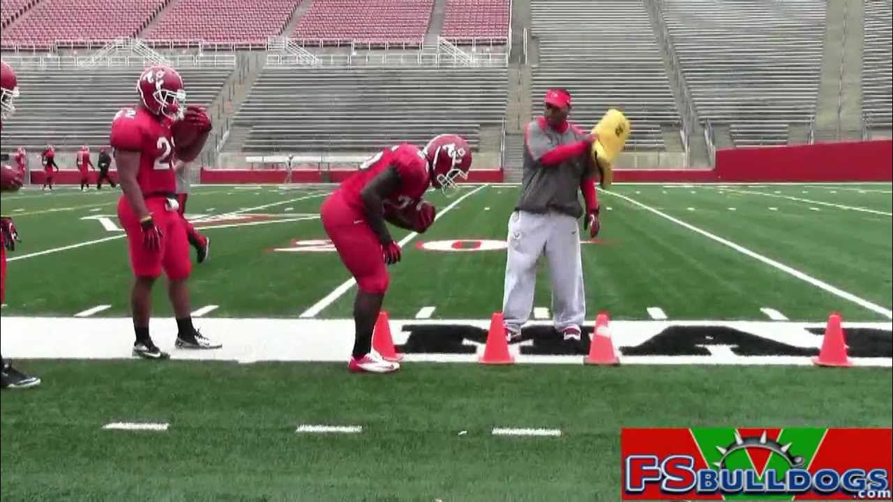 Drill run. Run football. back drill.