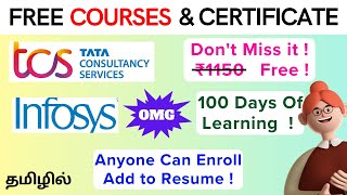 FREE TCS & INFOSYS COURSES WITH CERTIFICATES | INFOSYS 100  DAYS OF LEARNING ₹1150 COURSE FOR FREE!