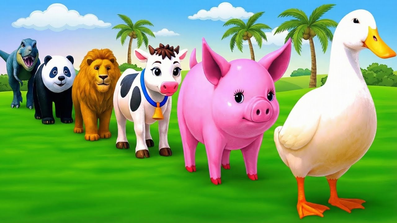 Long Slide Game with Colourful Duck Cow Tiger Gorilla Dog Elephant 3d Animal Game Funny 3d Animals