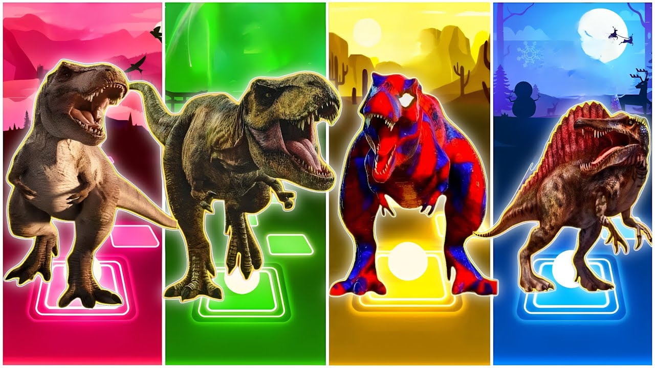 🦖JurassicWorld T-rex🆚The Tyranosaurus🆚The T-rex Evolution🆚The Spinosaurus CoffinDance Song TilesHop