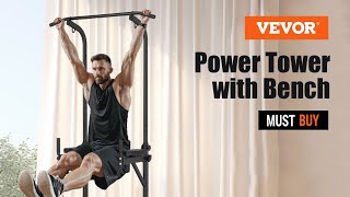 VEVOR Power Tower with Bench, Multi-Function Home Gym Strength Training Fitness Equipment
