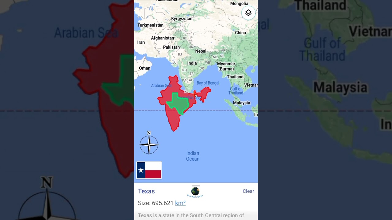 Texas Vs India land area size comparison 