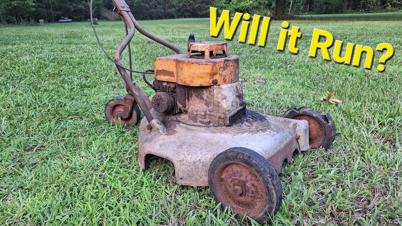 Vintage 1950's Dixie three wheeled lawnmower First Start