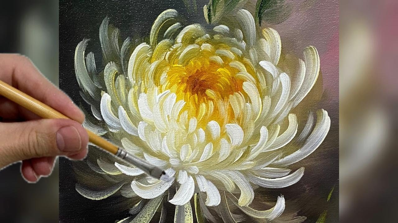 ЦВЕТОК МУДРОСТИ / ПОШАГОВАЯ КРАСКА / БЕЛАЯ ХРИЗАНТЕМА