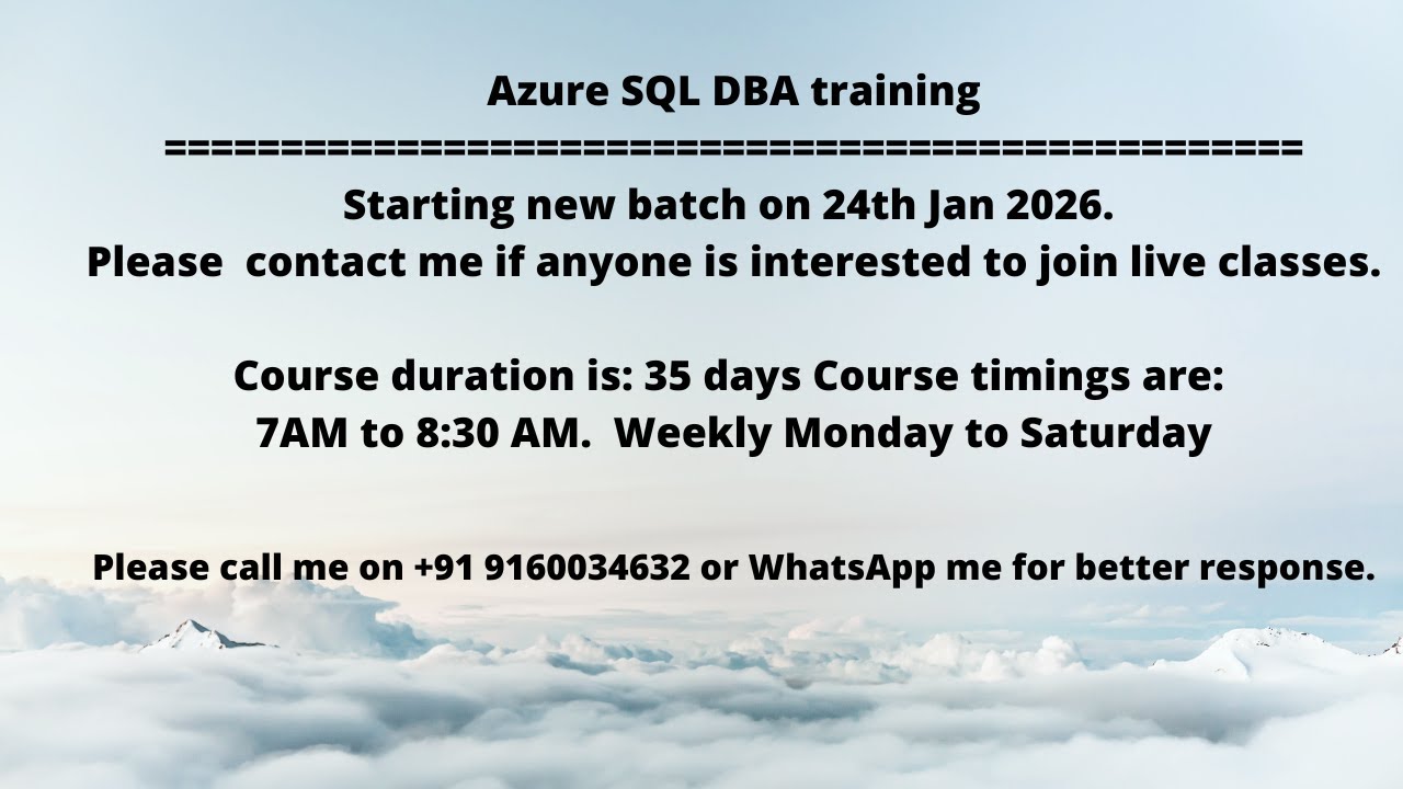 Azure Sql Dna Starting new Azure SQL DBA batch from 24th Jan 2026 - YouTube