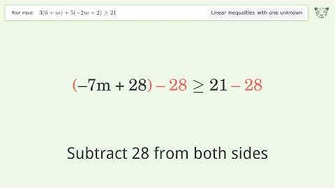 Solving Linear Inequalities: 3(6+m)+5(-2m+2) is Greater Than or Equal to 21