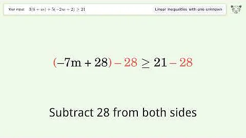 Solving Linear Inequalities: 3(6+m)+5(-2m+2) is Greater Than or Equal to 21