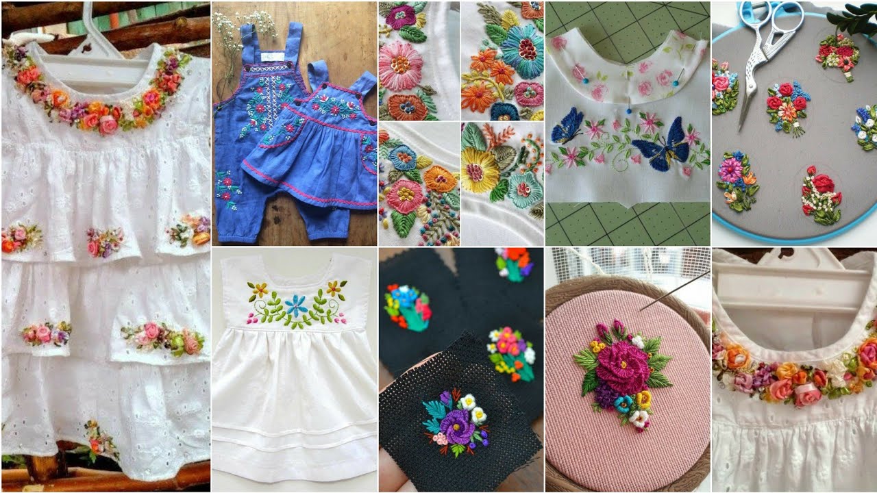 Super easy and Beautiful hand Embroidery basic Patterns For Kids Casual Frocks