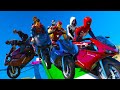 Yellow Moto-Cars challenge GTA V Superheroes mods #SPIDERMAN IRONMAN SUPERMAN CAPTAIN AMERICA