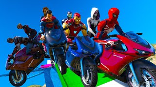 Yellow Moto-Cars challenge GTA V Superheroes mods #SPIDERMAN IRONMAN SUPERMAN CAPTAIN AMERICA