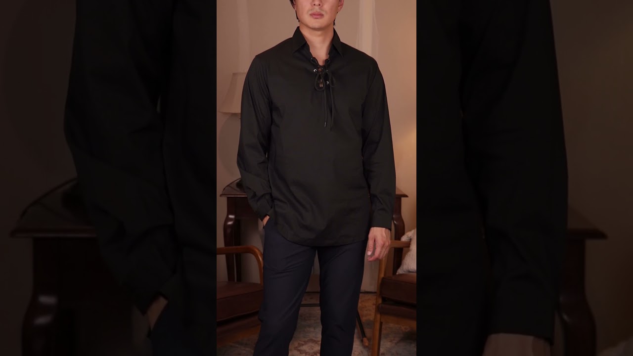 COOFANDY Mens Scottish Jacobite Ghillie Kilt Shirts Medieval Costume Long Sleeve Henley Shirt