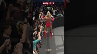 Kelly Kelly delivers Bulldog on Tiffany Stratton off the barricade #wwe2k26