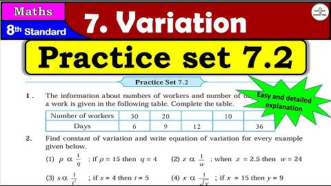 Practice set 7.2 | Class 8 | Chapter 7 Variation | Maths | All Question Answers | Maharashtra Board