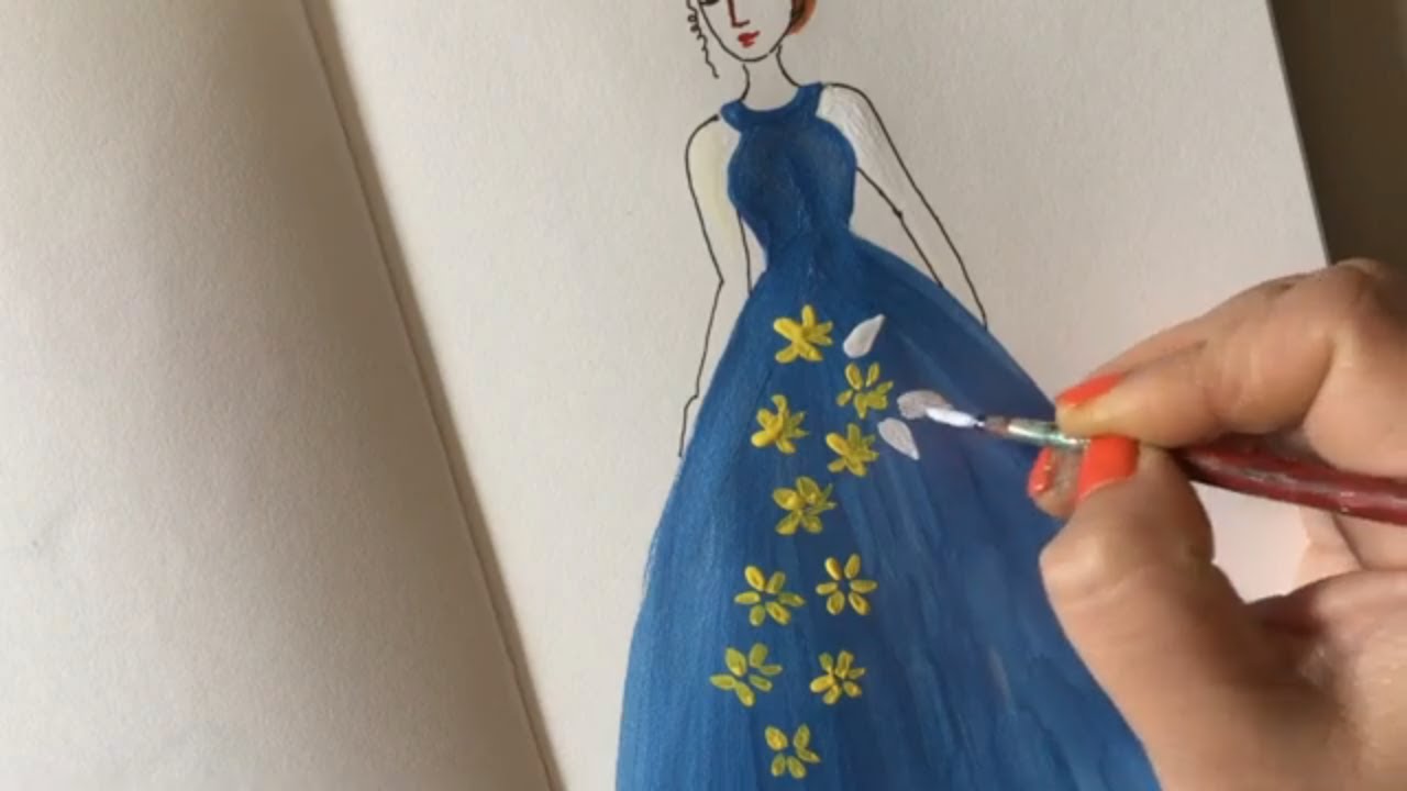 Dress drawing on a girl | Fashion illustration dress design drawing with acrylic paint Dress drawing on a girl | Fashion illustration dress design drawing with acrylic paint