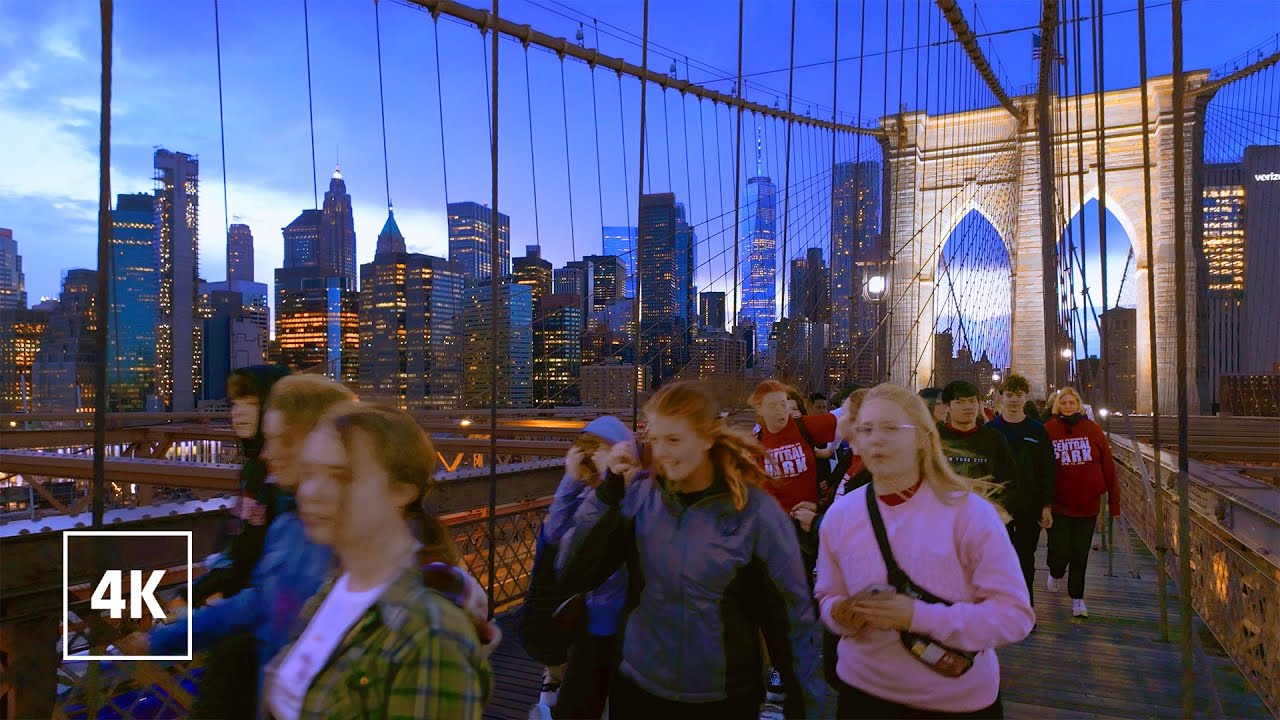 New York, Amerika Serikat | across Brooklyn Bridge | Jelajah Kota Sore 4K