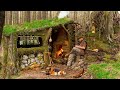 Construire un abri bushcraft primitif camping cuisine avec foyer en plein air sons de la nature