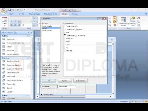 Change the tab order of Customers form so that the sex field is set next to last and the...