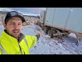 Loaded tractor trailer hits the ice!   And then the ditch..