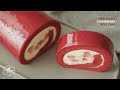 레드벨벳 딸기 롤케이크 만들기 : Red Velvet Strawberry Roll Cake Recipe | Cooking tree
