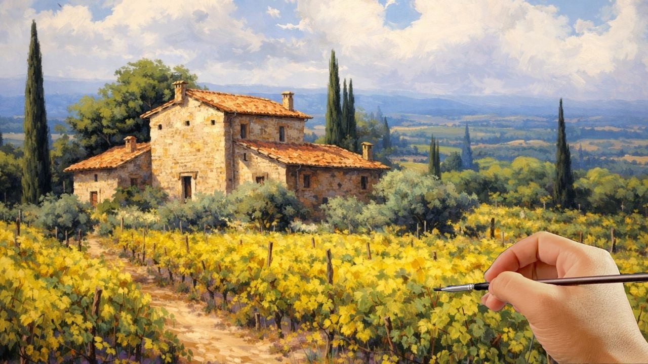 🎨 Painting a Peaceful House in the Vineyard | Relaxing Acrylic Landscape Tutorial | #062