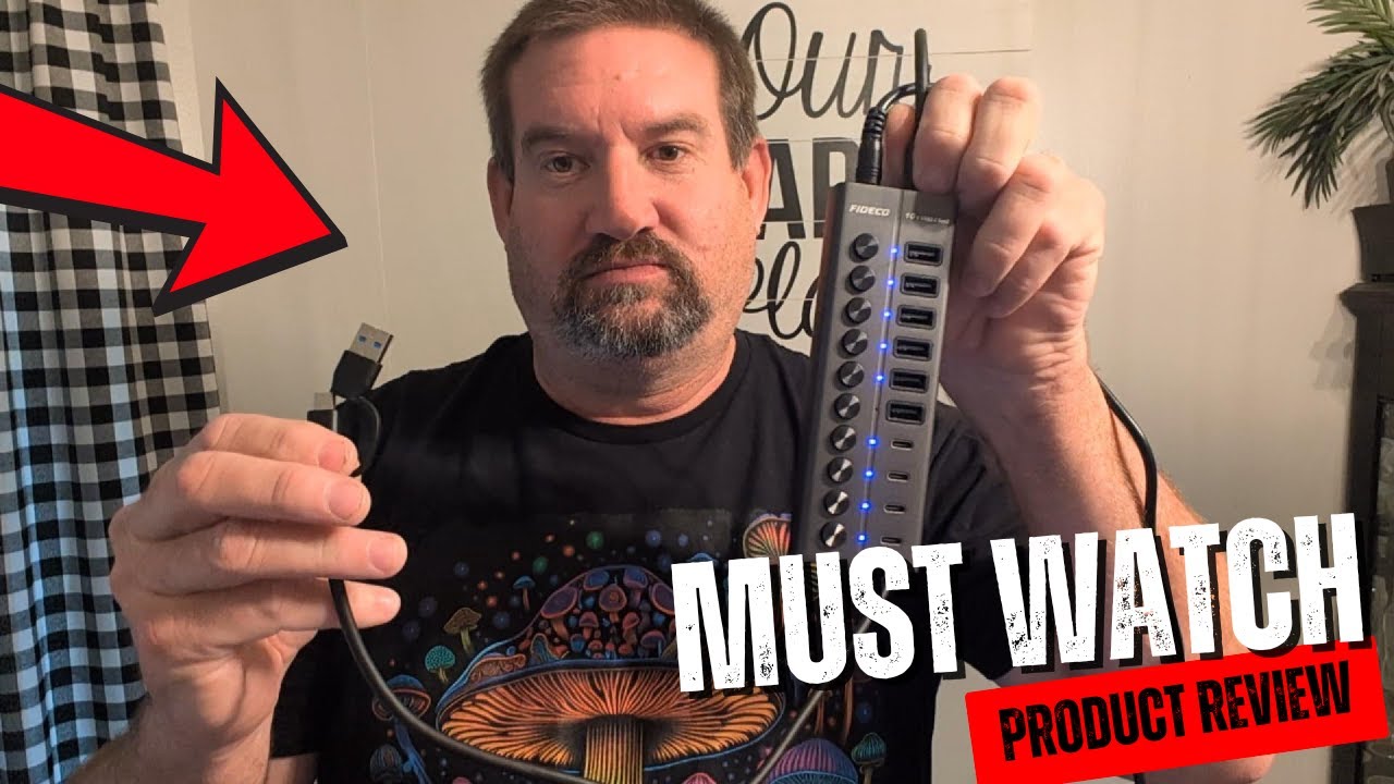 FIDECO 60W Powered USB Hub for Laptop and PC, 10-Port 10Gbps USB Splitter with 12V 5A Power Adapter