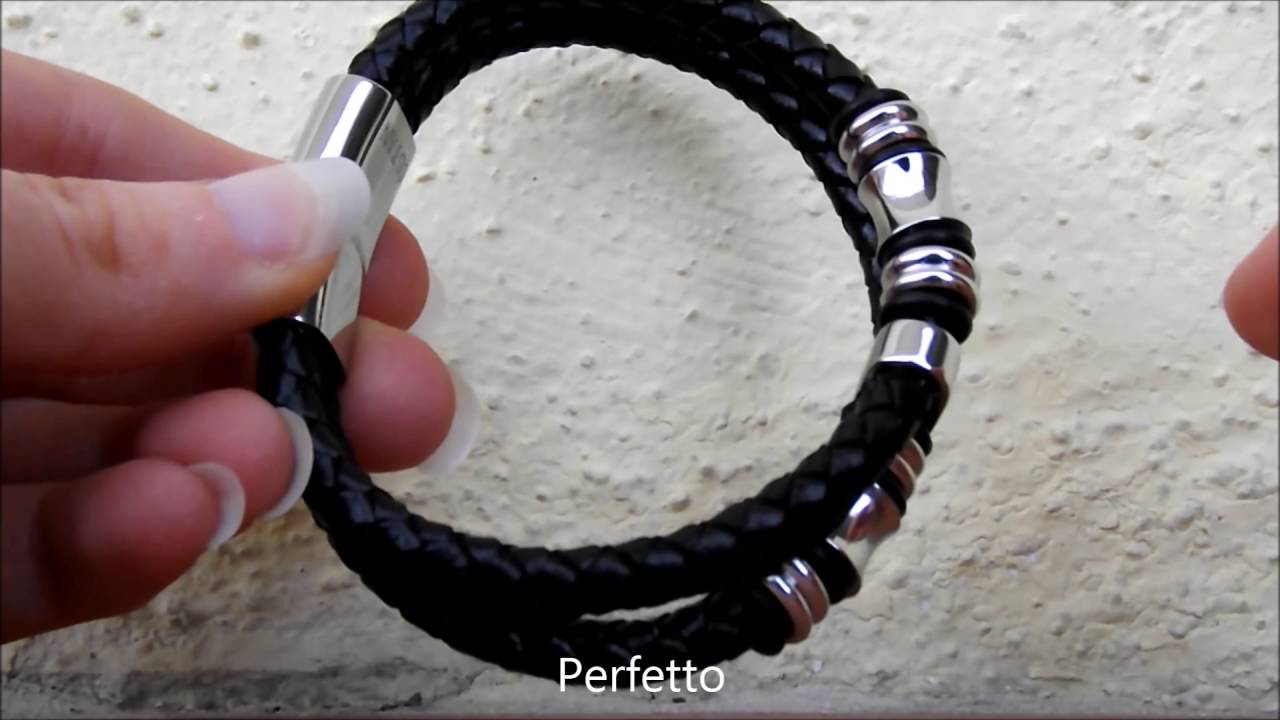 Cupimatch Bracciale da uomo in pelle intrecciata, stile gotico, punk, rock, con chiusura in acciaio inox, colore: nero e argento, 22 centimeters, Pelle e acciaio inox, senza pietra