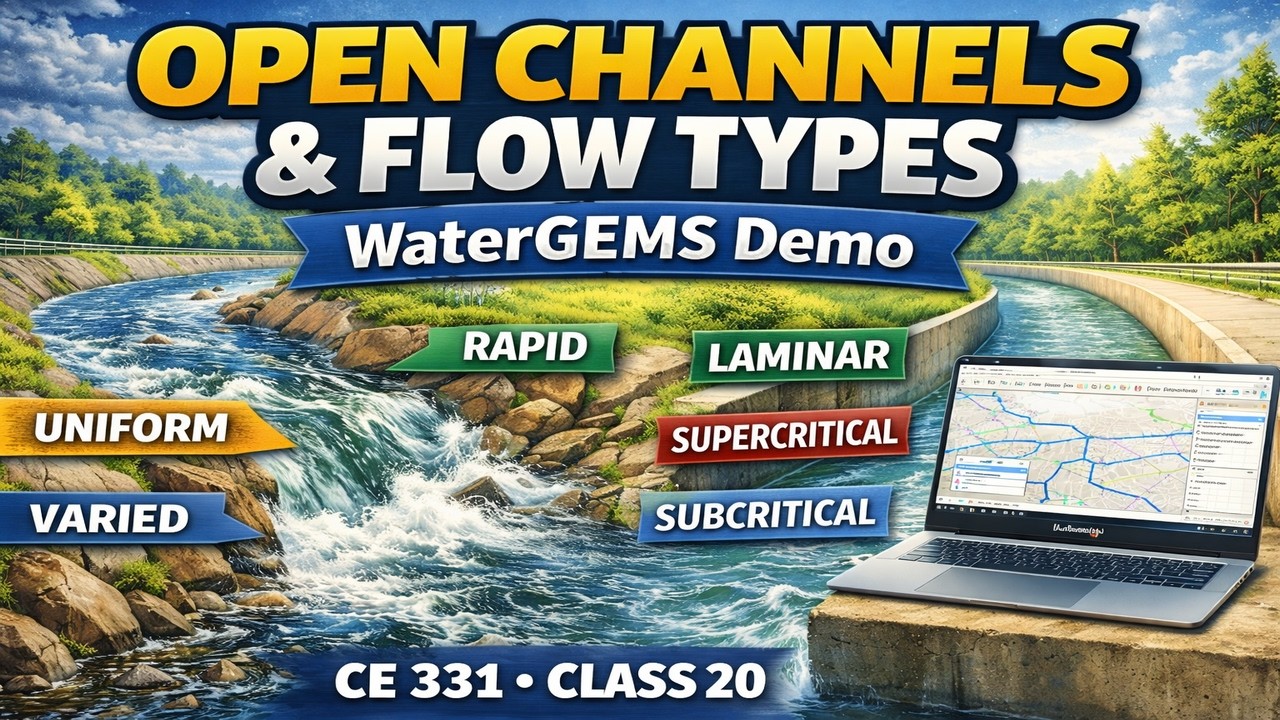 Открытые каналы и типы потоков. Демонстрация WaterGEMS - CE 331, занятие 20 (2 марта 2026 г.)