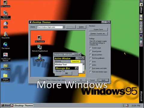 Windows 95 desktop themes with startup and shutdown sounds