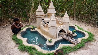 Building A Mud Castle Puppy House For Baby Dogs & Build Fish Pound Around House