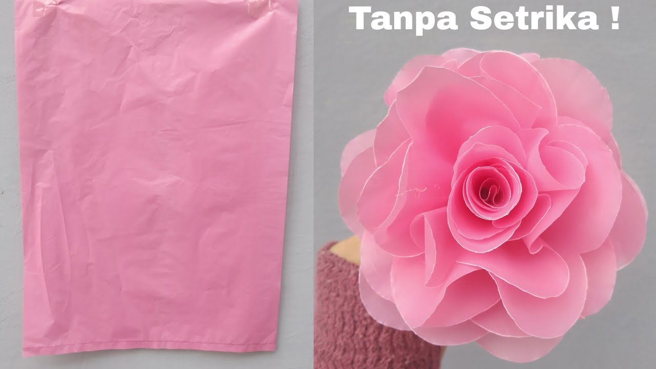 DIY Cara Membuat Bunga Mawar Dari Plastik Kresek TANPA SETRIKA // Rose flower from Crackle Plastic