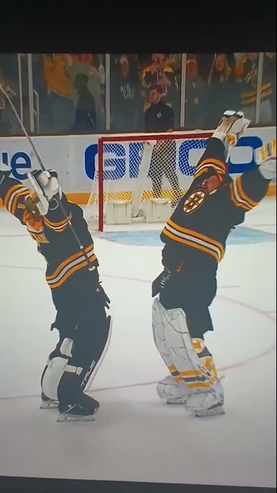 Bruins Goalies with emphatic hug after Ullmarks first shutout in final home  game. : r/hockey