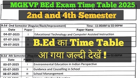 MGKVP BED 2nd & 4th Semester Exam Time Table 2025/BEd 2nd & 4th Semester Exam Time Table MGKVP 2025