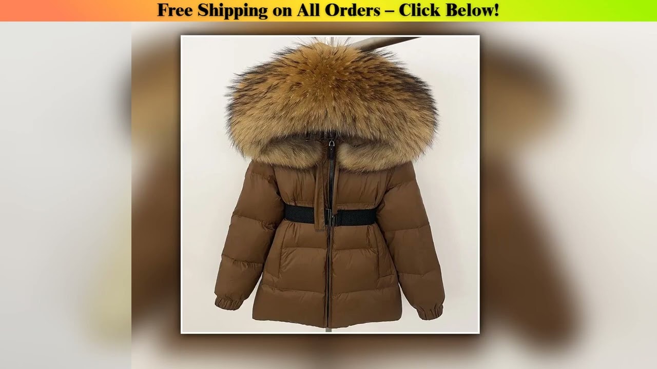 OFTBUY Huge Real Raccoon Fur Hooded 2024 Short Puffer Jacket Women 90% Duck Down Coat Winter