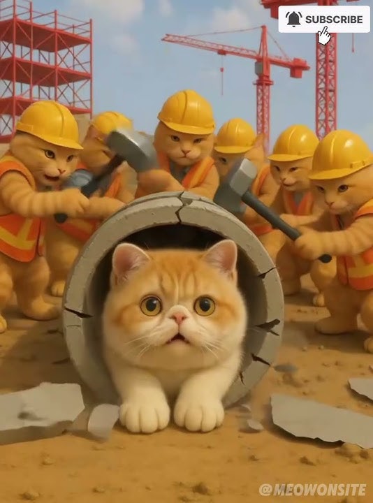 Rescue the mother Exotic Shorthair cat and her kittens from the giant concrete. #animals #funny