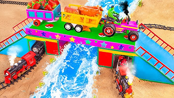 🚜🧱 DIY Mini Bridge Construction Model Science Project | Tractor and Truck Building a Durable Bridge