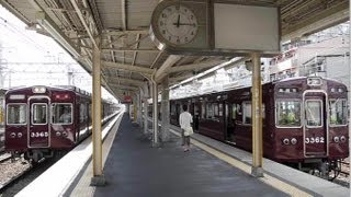 阪急電鉄 3300系 3328F 普通 高槻市列車交換 3315F正雀車庫入庫 正雀駅 2号線 3号線 阪急京都線