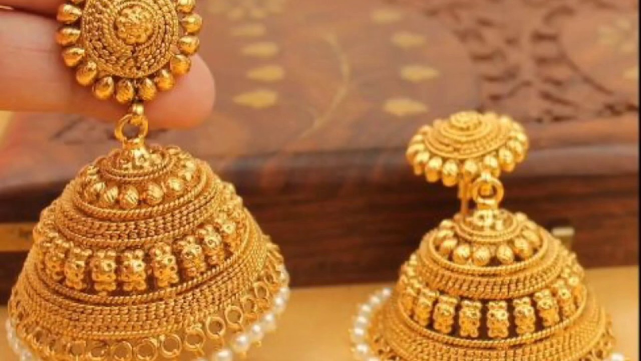 Real Gold Stud Imitation Earrings For Womens Big Koda Type Jhumki Kammal  With Beads ER1724