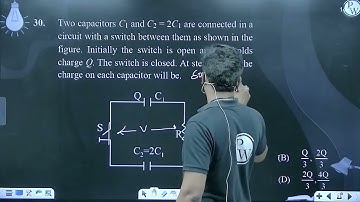Two capacitors C1 and C2 = 2C1 are connected in a circuit with a switch between them as shown in....