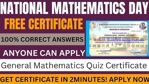 National Mathematics Day Free Certificate | General Mathematics Quiz | Free Certificate
